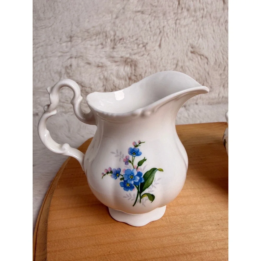 Royal Albert Memory Lane Creamer and Sugar Bowl Set Blue Forget Me Not China
